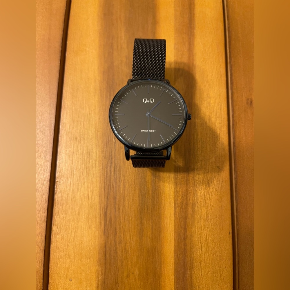 Mens Q&Q By Citizen Black and Blue Stainless Steel Analog Watch Water Resistant